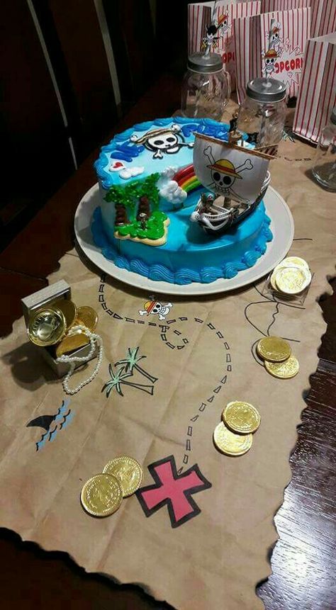 One Piece Anime Party Food, One Piece Anime Bday Theme, One Piece Birthday Cake Ideas, One Piece Anime Birthday Theme Party Ideas, One Piece Party Theme Ideas, Luffy Party Ideas, One Piece Anime Party Decorations, One Piece Anime Party Ideas, One Piece Bday Theme