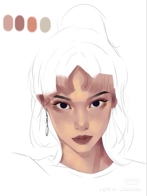 Poses Angles Drawing Reference, Rendered Hair Digital Art, Color Face Drawing Digital Art, Digital Art Skin Tones, Coloring Faces Tutorial, Skin Tone Chart Drawing, Shading Faces Digital, Rendering Faces Digital Tutorial, How To Colour Skin Digitally