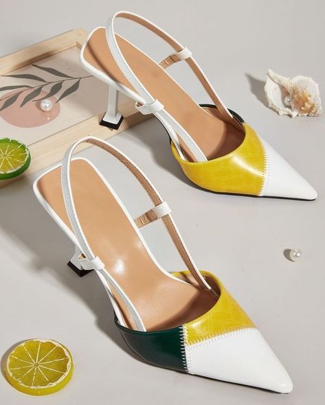 Chic Shoes, Slingbacks, Slingback Pump, Womens Flats, Pyramid, Women's Pumps, Color Blocking, Color Block, Wedges