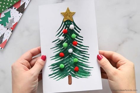 Fork Christmas Tree Painting, Fork Painted Christmas Tree, Diy Snow Globe Christmas, Fork Painting For Kids, Snow Globe Template, Christmas Tree Drawing Easy, Fork Crafts, Painting Crafts For Kids, Painted Christmas Tree