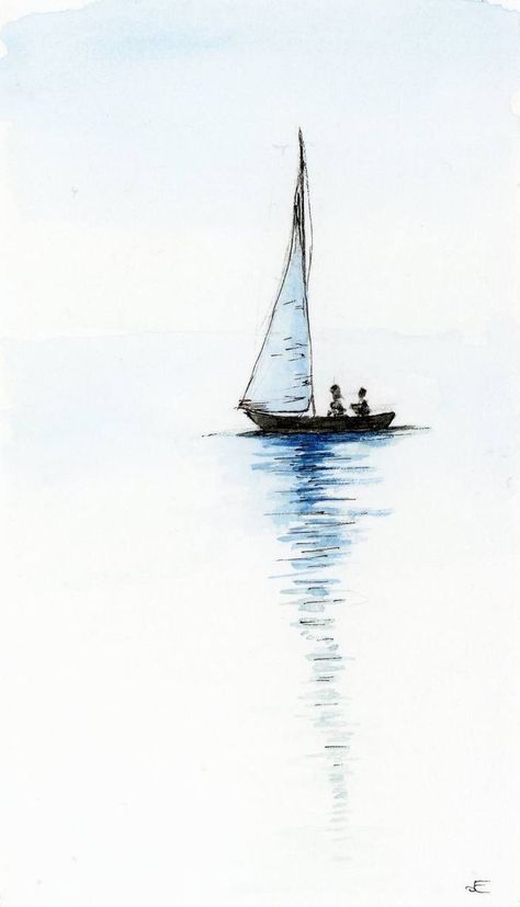 Sailboat Drawing, Nautical Nursery Art, Watercolor Boat, Intense Emotions, Boat Drawing, Minimalism Art, Watercolor Paintings For Beginners, Diy Watercolor Painting, Conceptual Illustration