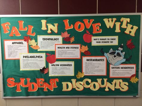 November Bulletin Board: student discounts. November Bulletin Board Ideas College, September Bulletin Board Ideas College, Thanksgiving Bulletin Board Ideas Ra, November Bulletin Boards For College, November Ra Board Ideas, November Bulletin Boards Ra, Ra November Bulletin Boards, November Ra Bulletin Boards, Fall Church Bulletin Boards