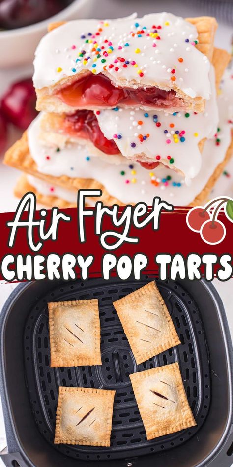 Air Fryer Cherry Homemade Pop-Tarts Easy Pop Tart Recipe, Air Fryer Pop Tarts, Homade Pop Tarts Recipe, Homemade Poptarts With Puff Pastry, Easy Homemade Pop Tarts With Pie Crust, Homemade Cherry Poptarts, Pop Tart Pie, Cherry Poptart, Homemade Poptarts