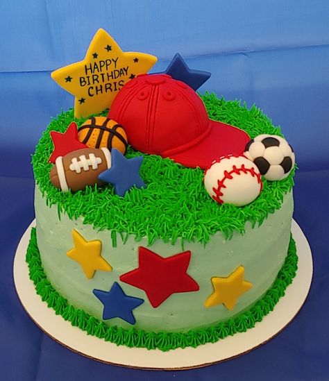 All Star Birthday Cake, Sports Cake Ideas, Sports Birthday Cakes, Sports Party Ideas, Star First Birthday, Soccer And Basketball, Happy Birthday Chris, Sports Cake, Sports Themed Cakes