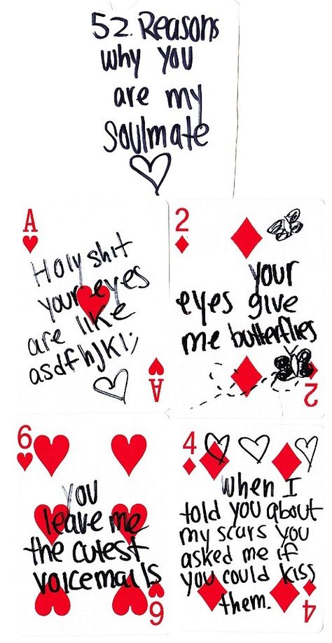 Deck Of Cards Valentines Day Gift Ideas, Loves A Game Wanna Play, Things To Do With Playing Cards, 52 Things I Love About You Cards, Painting Deck Of Cards, Diy Card Deck, Playing Cards Crafts, Deck Of Cards Gift, Valentines Day Idea