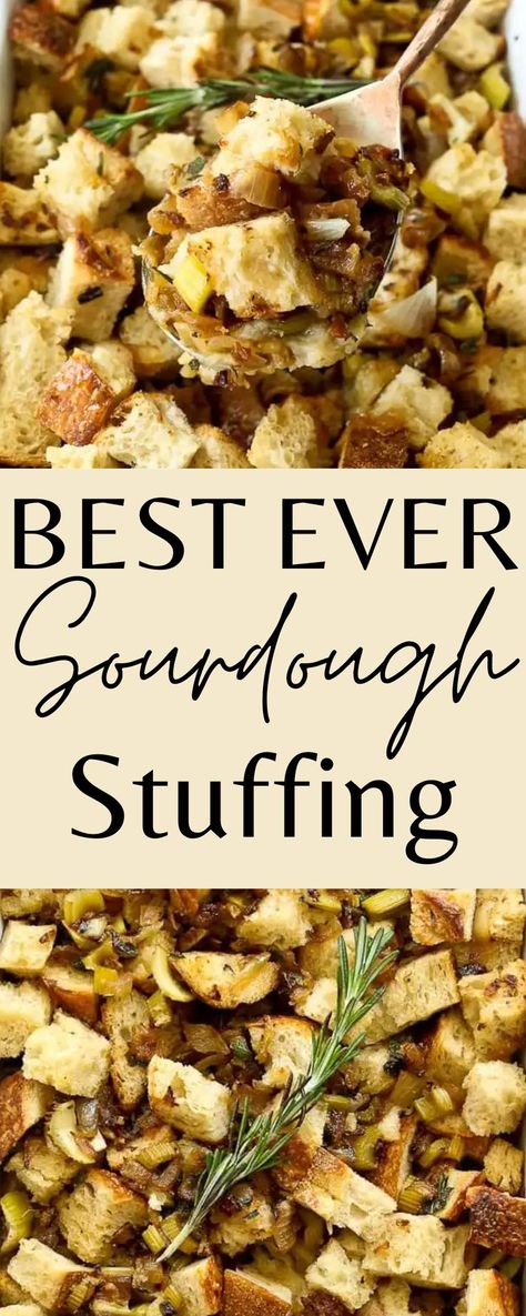 This is the BEST Sourdough Stuffing. It's a super easy recipe that can be made ahead of time for your Thanksgiving meal. Vegetarian! Sourdough Stuffing Recipes, Sourdough Stuffing Recipe, Sourdough Stuffing, Easy Stuffing Recipe, Vegetarian Stuffing, Thanksgiving Stuffing Recipes, Thanksgiving Food Sides, Stuffing Recipes For Thanksgiving, Finding Strength