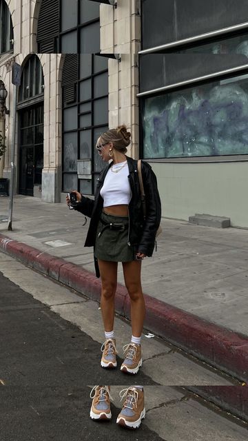 Olive Green Mini Skirt Outfit, Army Skirt Outfit, Olive Green Skirt Outfit, Army Green Skirt Outfit, Never Take It Seriously, Green Mini Skirt Outfit, Platform Outfits, Outfits Mini Skirt, Green Skirt Outfits