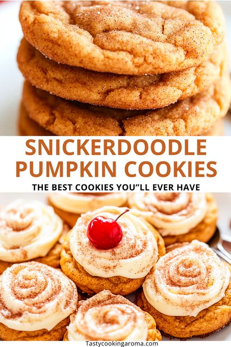 Snickerdoodle Pumpkin Cookies that are Easy to Make and Full of Fall Flavors Pumpkin Sinkerdoodle Cookies, Cheesecake Snickerdoodle Cookies, Fluffy Snickerdoodle Cookies, Sinkerdoodle Cookies, Pumpkin Snickerdoodle Cookie Recipe, Pumpkin Cookies Recipe, Snickerdoodle Cookies Recipe, Pumpkin Snickerdoodle Cookies, Soft Snickerdoodle Cookies