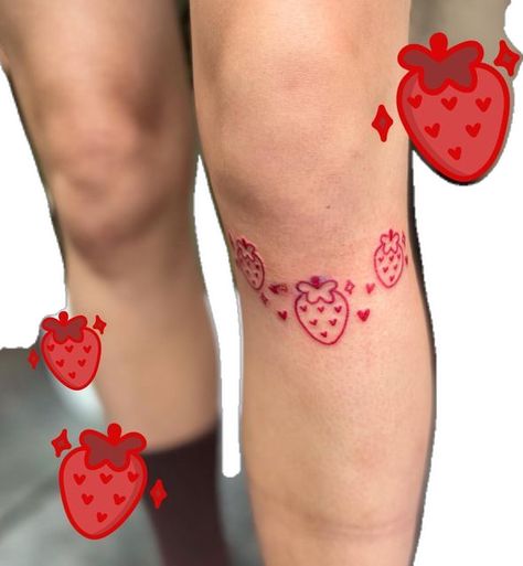 Aesthetic Leg Tattoos, Couple Tattoo Simple, Spine Tattoo Women, Goth Tattoos, Tattoo Leggings, Strawberry Tattoo, Funky Tattoos, Creative Tattoo, Kawaii Tattoo