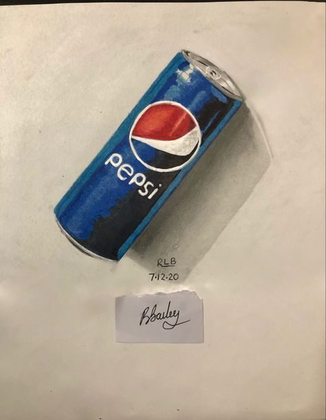 Pepsi Can Drawing, Can Drawing, Pepsi Can, Color Pencil Sketch, Food Sketch, Celebrity Drawings, Art Drawings Sketches Creative, Coloured Pencils, Beginner Painting