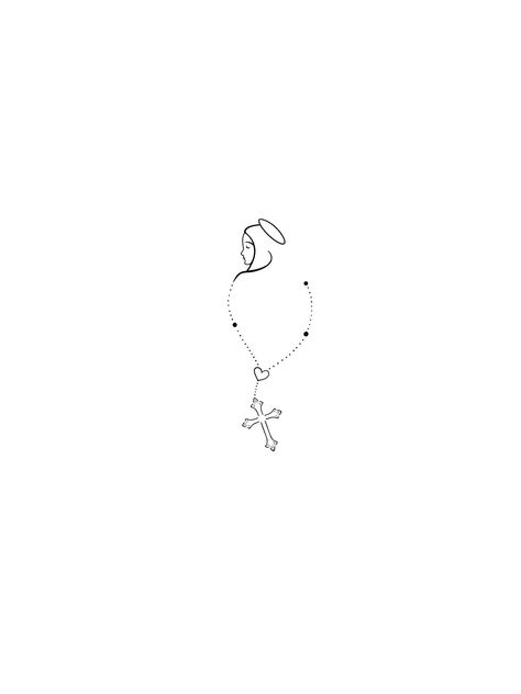 Minimalist Rosary Tattoo, Cristian Tattoo Design For Women, Fine Line Rosary Tattoo, Dainty Catholic Tattoos, Simple Catholic Tattoos, Minimal Christian Tattoo, Catholic Tattoos, Rosary Tattoo, Mary Tattoo