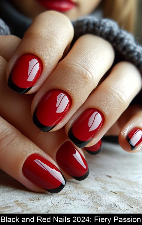 Elevate your nail game with the bold and vibrant Black and Red Nails 2024!  #red #nail #design Red And Black Fingernails, Red Nails Black Design, Italian Nail Designs, Black And Red Nail Ideas, Red Black Nails Designs, Red Black Nail Art, Black And Red Nails Ideas, Red And Black Nail Art, Nails Black And Red