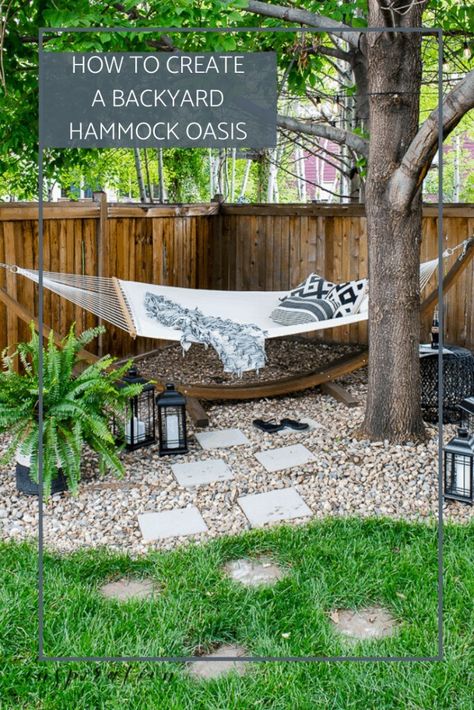 Corner Yard Landscaping Ideas, Small Backyard Oasis Ideas, Hammock Oasis, Seasonal Campsite, Florida Backyard, Backyard Goals, Backyard Hammock, Corner Garden, House Yard