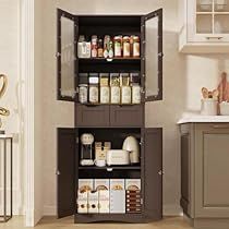 Tall Kitchen Storage, Freestanding Kitchen Pantry, Tall Kitchen Pantry Cabinet, Guess Room, Pantry Cabinet Free Standing, Linen Storage Cabinet, Cabinet Glass Doors, Tall Storage Cabinet, Kitchen Pantry Cabinet