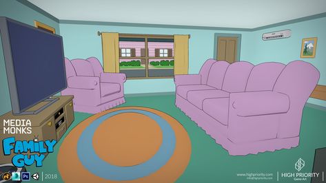 Family Guy House, Guy Room Decor, Guy Living Room, Brian Family Guy, Family Guys, Guy Room, Griffin Family, Sims Builds, Living Room Windows