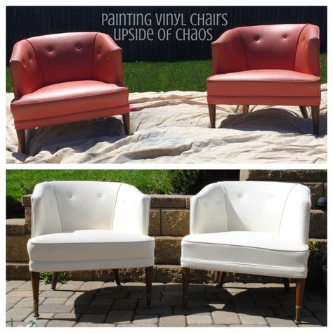 Furniture Refurbishing, Furniture Reupholstery, Upcycling Furniture, Vinyl Chairs, Painted Vinyl, Reupholster Furniture, Chair Makeover, Leather Repair, Paint Projects