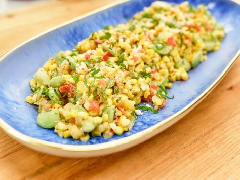 Get Summer Succotash Recipe from Food Network Summer Succotash Food Network, Summer Succotash, Succotash Recipe, The Kitchen Food Network, Geoffrey Zakarian, Corn Dishes, Asparagus Soup, Summer Corn, Corn Salad