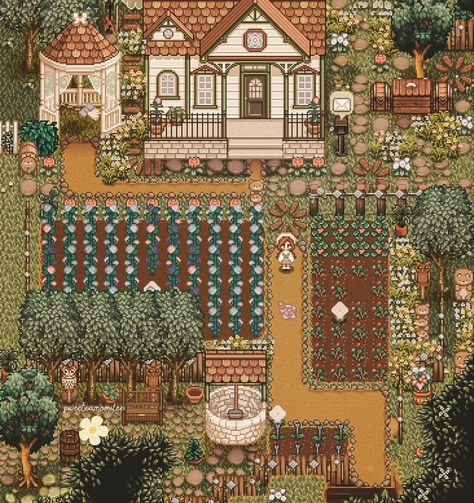 Stardew Farms, Stardew Valley Layout, Stardew Valley Tips, Stardew Valley Farms, Base Building, Farm Layout, Farm Games, Pixel Art Tutorial, Farm Design