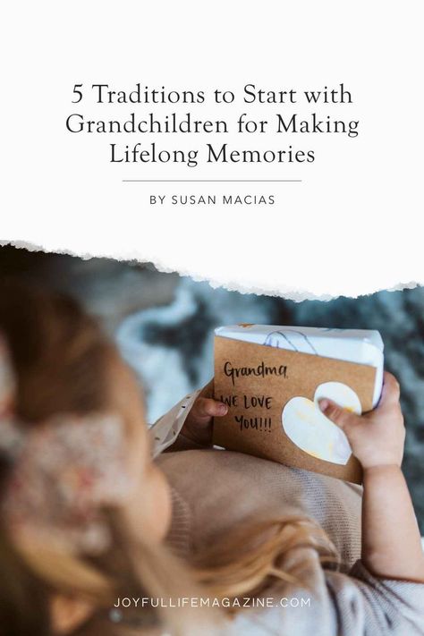 Being an intentional grandparent requires effort, but it doesn’t have to be costly or extravagant. Here are 5 simple traditions to start with grandchildren to build memories for years to come. Christmas Traditions For Grandchildren, Traditions To Start With Grandkids, Grandparent Traditions, Traditions To Start With Kids, Grandchildren Gift Ideas, Grandma Journal, Grandparents Activities, Tradition Ideas, Thoughtful Baby Gifts