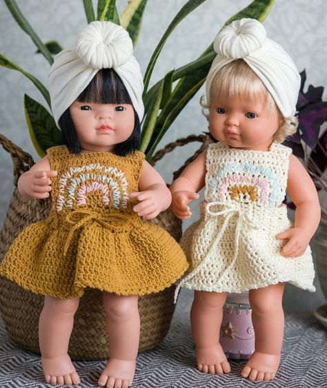 Miniland Doll Clothes, Grandchildren Gift Ideas, Miniland Doll, Finding Myself, Crocheted Dress, Bright Fabrics, Clothes Crochet, Crochet Fabric, Crochet Doll Clothes