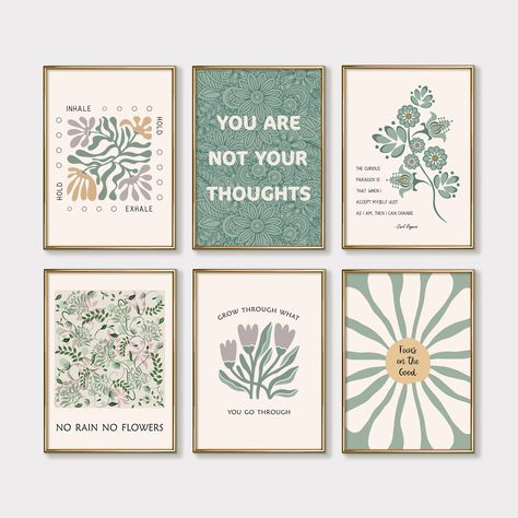 Set of 6 Mental Health Prints, Psychology Posters, Printable Wall Art for Therapy Office Decor, Mental Health Printables, Digital Downloads This Set of 6 Printable Posters is perfect for your therapy office, or as a self-help inspirational reminder in your home decor. You can use these beautifully designed Original Boho Art Prints to create a a corresponding atmosphere for therapy sessions with clients whether you are a therapist, counselor, teacher or a social worker.  Also makes a perfect gift Therapist Room Interior Design, Therapist Office Wall Decor, Small Therapist Office Ideas, Therapy Room Decor Ideas, Therapist Office Decor Therapy Room, Therapy Office Aesthetic, Counseling Office Furniture, Small Therapy Office Ideas, Psychology Wall Art