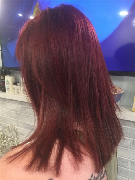 Red hair Cherry Red Hair Medium Length, Mid Length Red Hair With Layers, Red Hair Mid Length, Red Mid Length Hair, Mid Length Red Hair, Shoulder Length Red Hair, Medium Red Hair, Cherry Red Hair, Curly Color