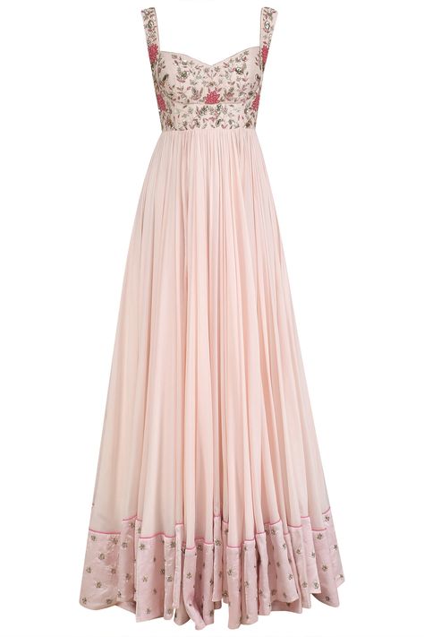 Anarkali Inspiration, Dress With Converse, Indian Outfits Lehenga, Peach Colour, Embroidered Anarkali, Crepe Gown, Indian Gowns Dresses, Kurti Designs Party Wear, Indian Gowns