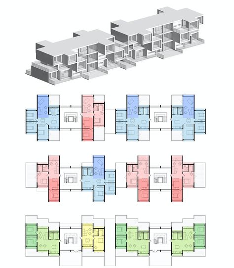 Social Housing Architecture, Co Housing, Modular Housing, Concept Models Architecture, Residential Building Design, Design Villa, Architecture Concept Diagram, Architecture Design Sketch, Daycare Ideas