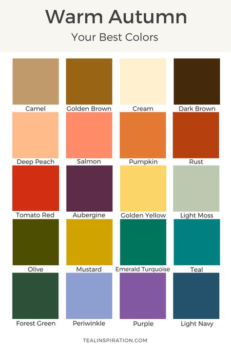 Warm Autumn Deep Autumn Summer Colors, Deep Autumn Colour Palette, Deep Autumn Outfits For Summer, Warm Skin Tone Colors, Teal Inspiration, Deep Autumn Palette, Autumn Color Palette Fashion, Deep Autumn Color Palette, Autumn Skin