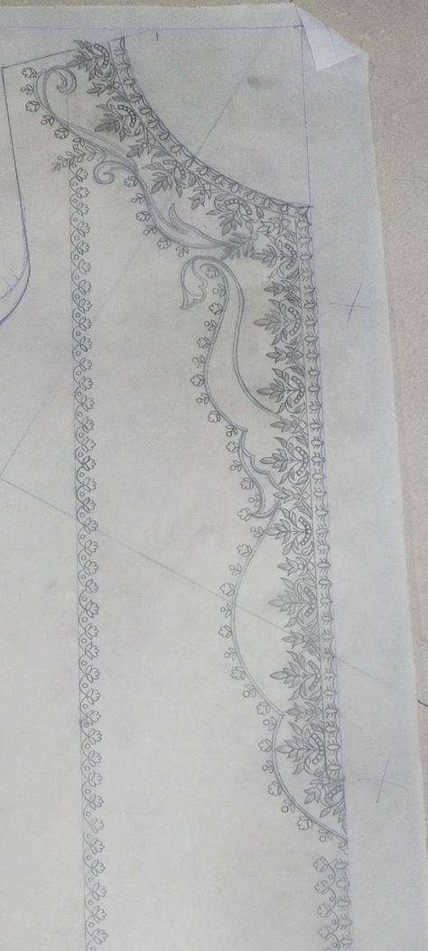 Neckline Embroidery Designs Sketch, Khaka Designs Embroidery, Schiffli Borders, Embroidery Khaka, Khaka Designs, Flower Pattern Design Prints, Fashion Illustration Template, Intarsia Patterns, Design Pattern Art