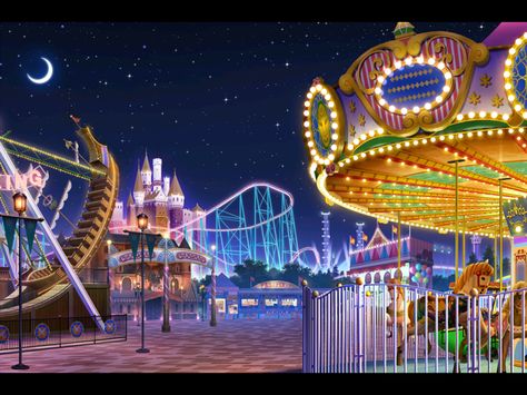 Amazing Park❤ Anime Amusement Park Background, Amusement Park Landscape, Anime Amusement Park, Fantasy Amusement Park, Amusement Park Background, Amusement Park Illustration, Gacha Life Backgrounds, Episode Interactive, Gacha Background