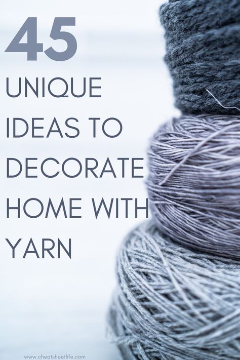 Yarn decorations and accessories bring new textures to your space. Making it more interesting and personal. Click to read or save for later. #yarndecor #yarncrafts #yarnwallhanging #yarnstorage #yarnprojects Diy Home Decor With Yarn, Yarn Home Decor Diy, Yarn Wall Art Diy Tutorials, Crochet With Macrame Yarn, Knitted Wall Decor, Paper Yarn Projects, Knitting Home Decor, Macrame With Wool Yarns, Things To Do With Yarn