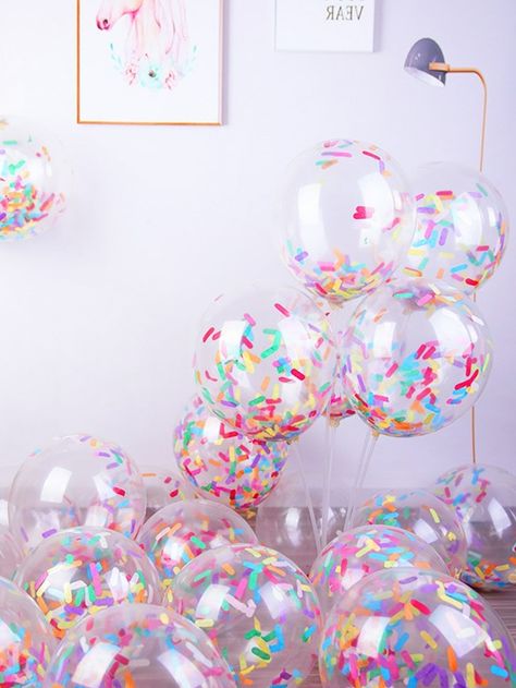 Ice Cream Balloons, Bubble Birthday, Colorful Ice Cream, Clear Balloons, Sprinkle Baby Shower, Paper Confetti, Up Balloons, Birthday Party Celebration, Confetti Party