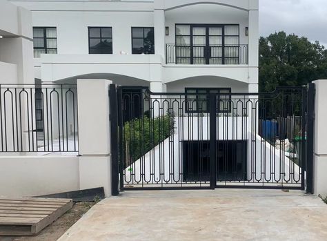 Wrought Iron (Steel) Driveway/Pedestrian Gates & Fences, custom design, hot dipped galvanized products, quality finishes, fast delivery and installation. Steel Gates, Balcony Railings, Balcony Railing, Driveway Gate, Iron Steel, Gate Design, Driveway, Windows And Doors, Wrought Iron