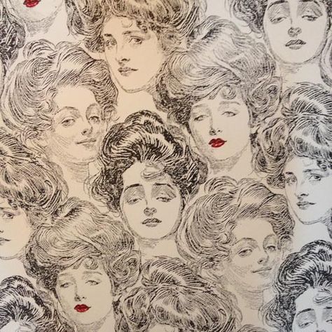 wallpaper of vintage ladies with big hair and red lips Buttercup Wallpaper, Lady Wallpaper, Stripped Wallpaper, York Wallpaper, Risky Business, Black And White Sketches, Gibson Girl, Victorian Lady, York Wallcoverings