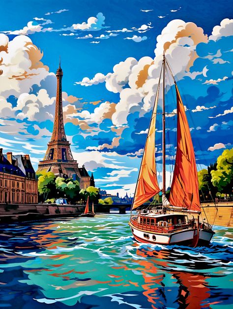 Best Paintings In The World, France Illustration, Paint By Number Diy, Paris Seine, Drawing Themes, World Most Beautiful Place, La Seine, Wall Decor Crafts, Adventure Travel Explore