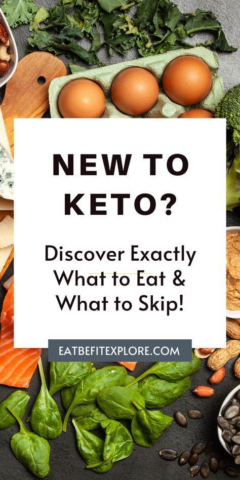 Graphic with a photo of foods in the background, the title "New to Keto?" and the subtitle "Discover Exactly What to Eat & What to Skip!" High Sugar Fruits, Keto Diet Food, My Keto, Dairy Free Breakfasts, Starting Keto Diet, Starting Keto, Starchy Vegetables, Low Carb Vegetables, Keto Diet Food List