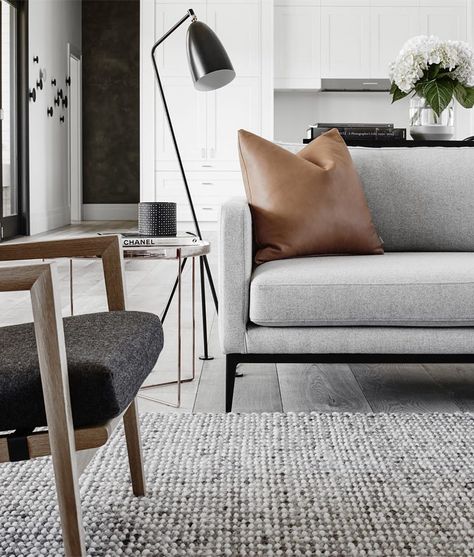 Perfect interior by @griffiths.design.studio featuring the Gubi Grashoppa Floor Lamp by @gubiofficial #interiordesign #interiordesign Interior Design Examples, Scandinavian Design Living Room, Minimal Interior Design, Grey Sofa, Interior Design Per La Casa, Room Deco, Living Room Scandinavian, Interior Modern, Minimalism Interior