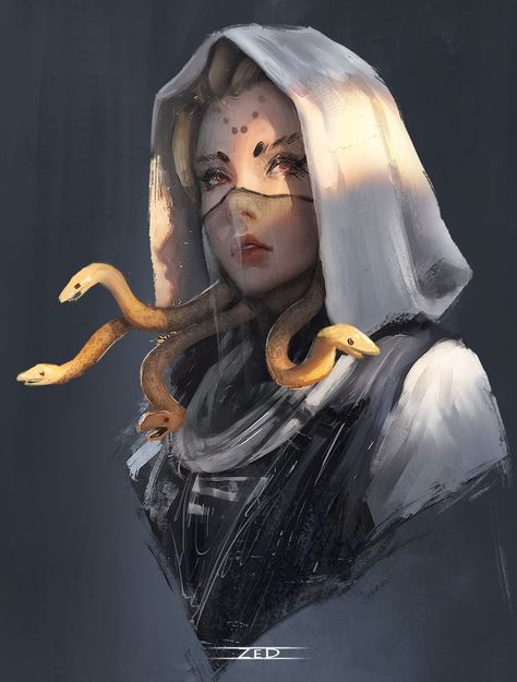 ArtStation - Medusa, _Z eD_ Medusa Art, A Snake, Arte Fantasy, Fantasy Inspiration, 영감을 주는 캐릭터, Dnd Characters, Fantasy Artwork, Character Portraits, Dark Fantasy Art