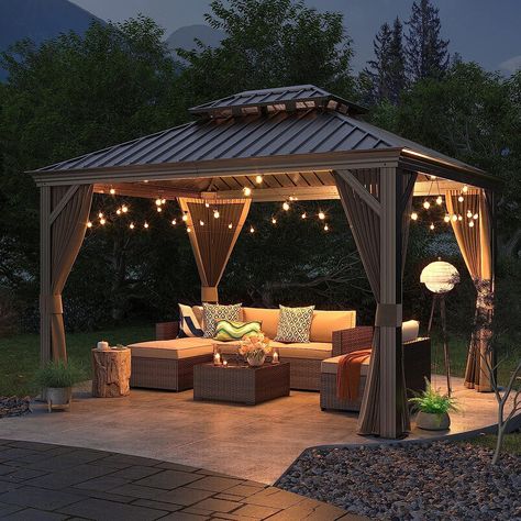 Patiorama 10’ x 12’ Hardtop Gazebo, Outdoor Aluminum Gazebo with Galvanized Steel Double Vented Roof Canopy, W/Shaded Curtains and Netting, Pergola Small Garden Gazebo, Rectangular Gazebo, Gazebo Lighting, Gazebo Decorations, Roof Canopy, Gazebo On Deck, Aluminum Gazebo, Outdoor Gazebo, Backyard Canopy