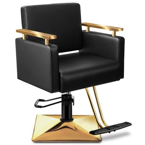 PRICES MAY VARY. Ultimate Comfort: This Baasha Gold Salon Chair is designed to offer prolonged comfort with its soft and luxurious memory foam padding on both the seat and backrest, making it highly suitable for salon services such as haircuts and styling High-Quality Materials: Featuring a modern design with stainless steel armrest decorations, this chair brings superior durability, fitting various barbershops and salons. Crafted in high-quality PU leather, soft & breathable. Anti-slip pads ens Black And Gold Salon, Gold Salon, Hair Chair, Stylist Chair, Hair Salon Chairs, Salon Styling Chairs, Barber Chairs, Spa Equipment, Salon Suites