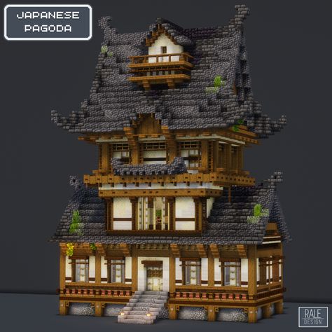 A Minecraft Japanese Pagoda House with a full survival interior! You can download this build on my Patreon, just follow the link! Japanese Minecraft Builds House, Minecraft Japanese Bath House, Traditional Japanese Minecraft House, Mc Japanese Build, Japanese Palace Minecraft, Japanese Lamp Minecraft, Tall Minecraft Houses, Mesa Builds Minecraft, Japanese Building Minecraft