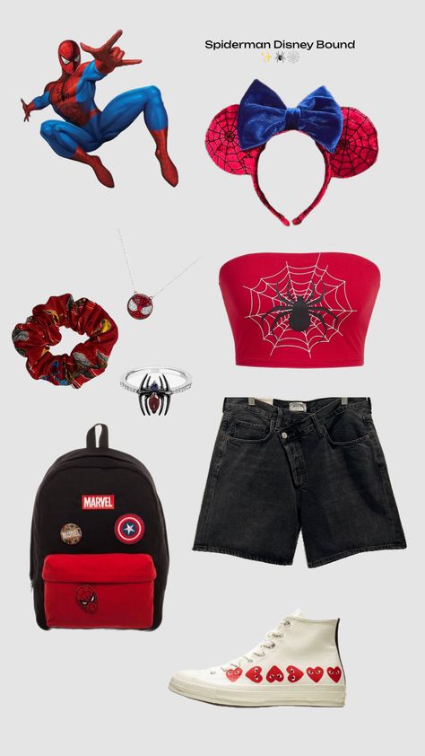 Spiderman Disney Outfit 🕸️🕷️✨ #disneybound #spiderman #outfit #disney Theme Park Fits, Disneyland Fits, Park Fits, Bounding Disney, Disney Bounding Outfits, Bounding Outfits, Outfits For Disney, Disney Bound Outfits Casual, Spiderman Outfit