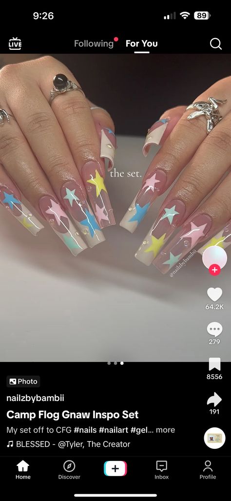 Tyler The Creator Nails, Sweet 16 Nails, Luv Nails, Band Nails, Acrylic Nail Set, Airbrush Nails, Cute Simple Nails, Pretty Gel Nails, Unique Acrylic Nails