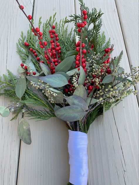 Christmas Boutineer, Small Christmas Bouquet, Christmas Bouquet Wedding, Nutcracker Flowers, Xmas Bouquets, Holly Bouquet, Christmas Wedding Bouquet, Winter Wedding Flowers Bouquets, Christmas Bouquets