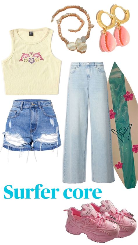 Surfer core #surf #surfergirl #surfing #ocean #casual #oceanaesthetic #aestehthic Surfer Girl Style Outfits, Surfer Girl Fashion, Fashion Core, Surfer Outfit, Surfer Girl Outfits, Outer Banks Outfits, Surfing Aesthetic, California Surfer, Surf Aesthetic