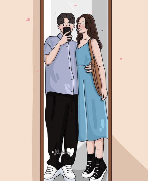 Mirror Illustration, Cartoon Pictures, Beautiful Wallpaper For Phone, Online Shop Design, Couple Illustration, Lovely Couple, Cute Cartoon Pictures, Beautiful Wallpaper, Cute Couple Art