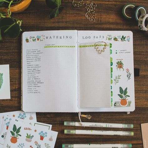 Plant Watering Tracker, Plant Tracker, Bulletin Journal, Journal Tracker, Plant Doodle, Bullet Journal Spreads, Plant Watering, Plant Journal, Grid Journals