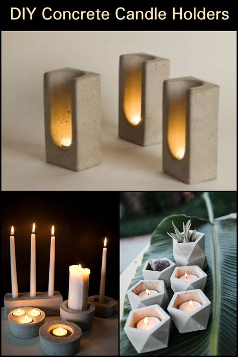 Place these concrete candle holders in your backyard, porch, or patio and light them up at night for a beautiful glow. Easy Concrete Crafts, Concrete Crafts Candle Holders, Concrete Tealight Holder, Cement All Projects, Diy Concrete Decor Ideas, Concrete Casting Ideas, How To Make A Candle Holder, Cement Art Concrete Projects, Cement Crafts Concrete Projects