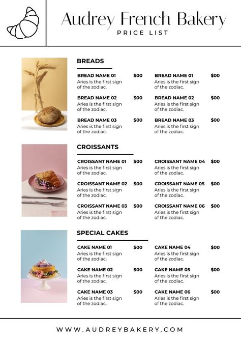 Price List Layout, Bakery Price List, Price List Template Design, Price List Design, Pricing Templates, Chocolate Packaging Design, Price List Template, French Bakery, List Design